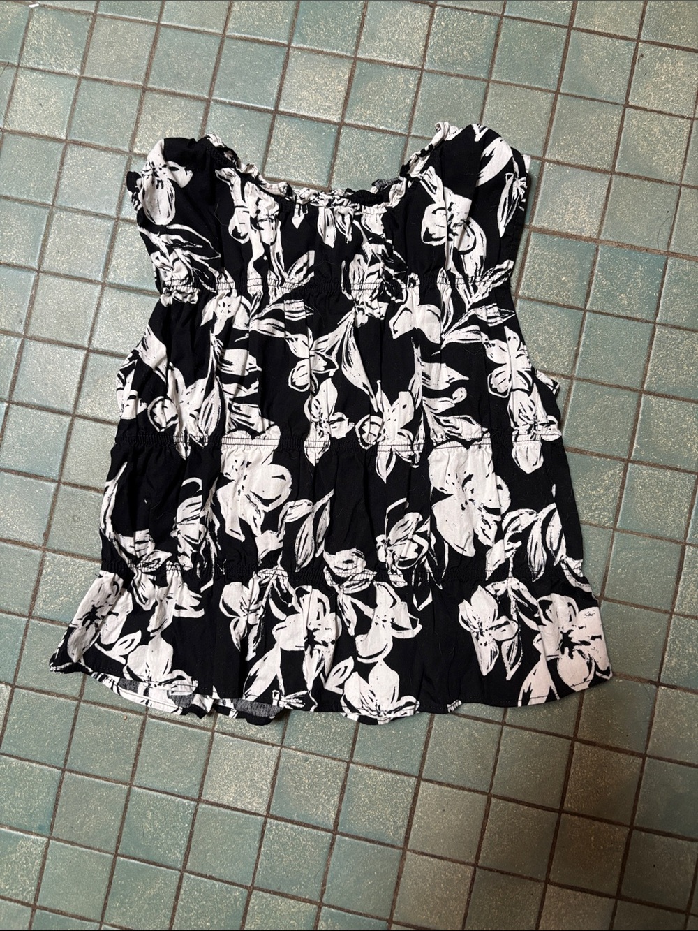 Zara Black and White Floral Smocked Tank Top